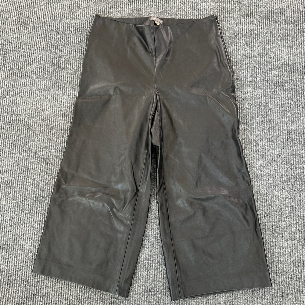 Vince Camuto Faux Leather Wide Leg Crop Pants Black Side Zip 32 Waist Trousers